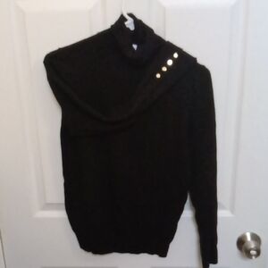 Zara Black Turtleneck Sweater with Gold Buttons